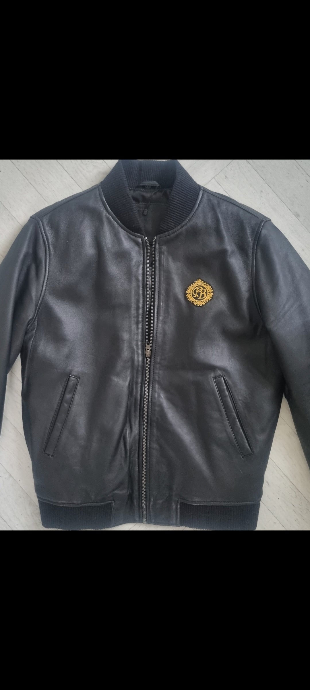 100% Black calf skin Leather Bomber Jacket