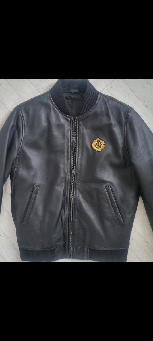 100% Black calf skin Leather Bomber Jacket