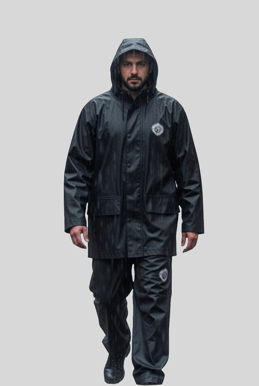 Rubber rain suit.