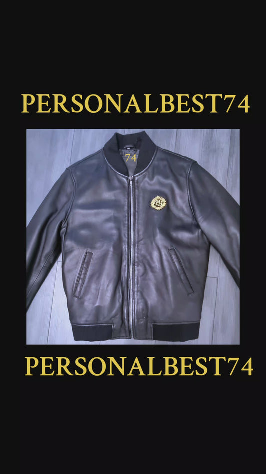 100% Black calf skin Leather Bomber Jacket