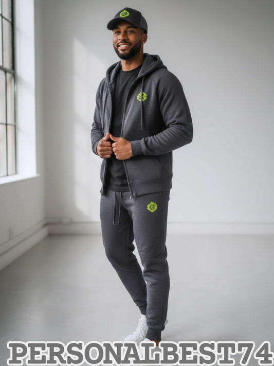 Limited edition PersonalBest74. Charcoal/Hivis jogger tracksuit.