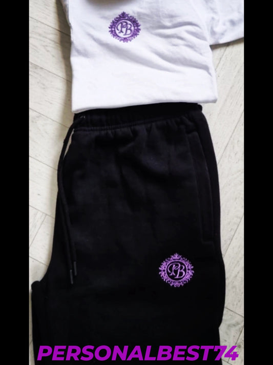 PersonalBest74 Shorts set Black/ Purple shorts with white tshirt .